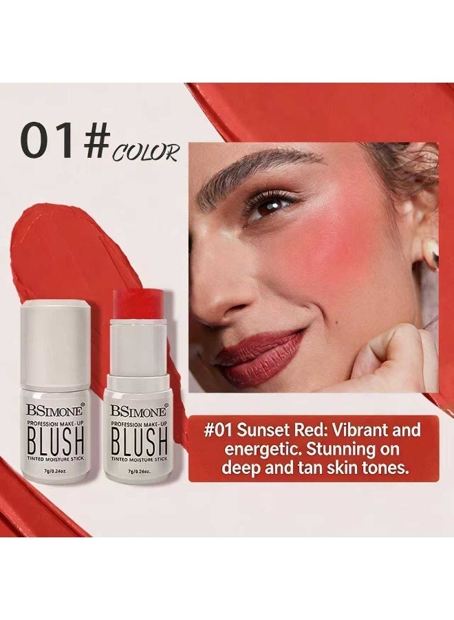BSIMONE Multi-Use Matte Cream Blush & Lip Tint Stick, 2-in-1 Waterproof Makeup Stick, Long-Lasting Blendable Formula - #01 Sunset Red - Image 3