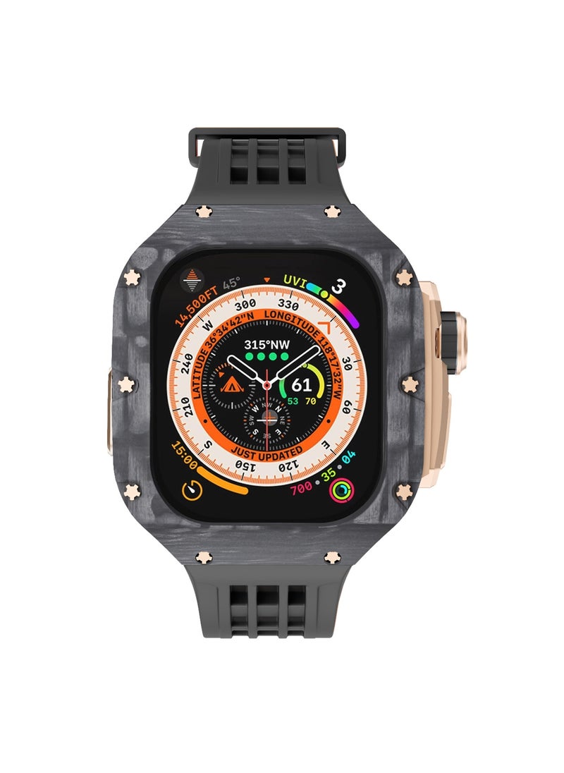 Generic Carbon Fiber Case + Fluororubber Band for Apple Watch Ultra 2 / Ultra 49mm, with Titanium Alloy Middle Frame, Luxury Richard RM Modification Kit, Black-Rose Gold-Black (Not Watch)  - Image 2
