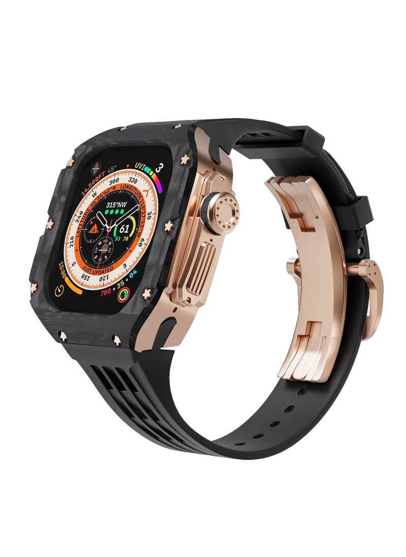 Generic Carbon Fiber Case + Fluororubber Band for Apple Watch Ultra 2 / Ultra 49mm, with Titanium Alloy Middle Frame, Luxury Richard RM Modification Kit, Black-Rose Gold-Black (Not Watch)  - Image 3