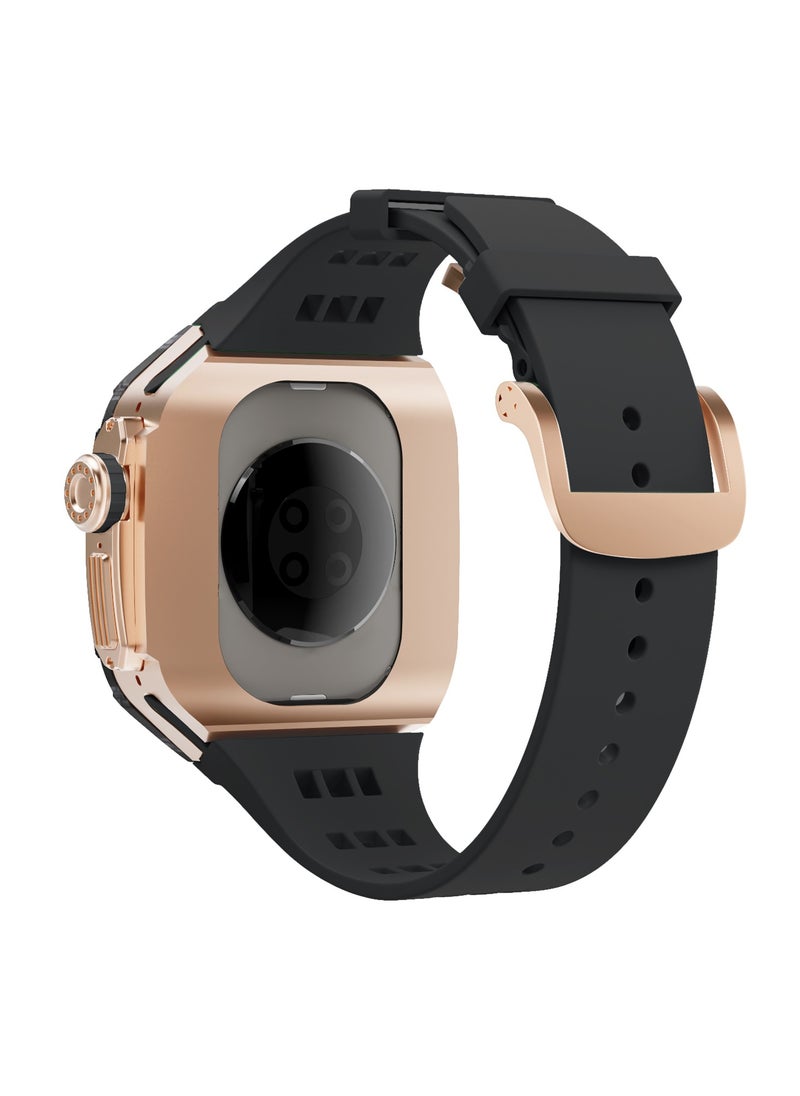 Generic Carbon Fiber Case + Fluororubber Band for Apple Watch Ultra 2 / Ultra 49mm, with Titanium Alloy Middle Frame, Luxury Richard RM Modification Kit, Black-Rose Gold-Black (Not Watch)  - Image 4