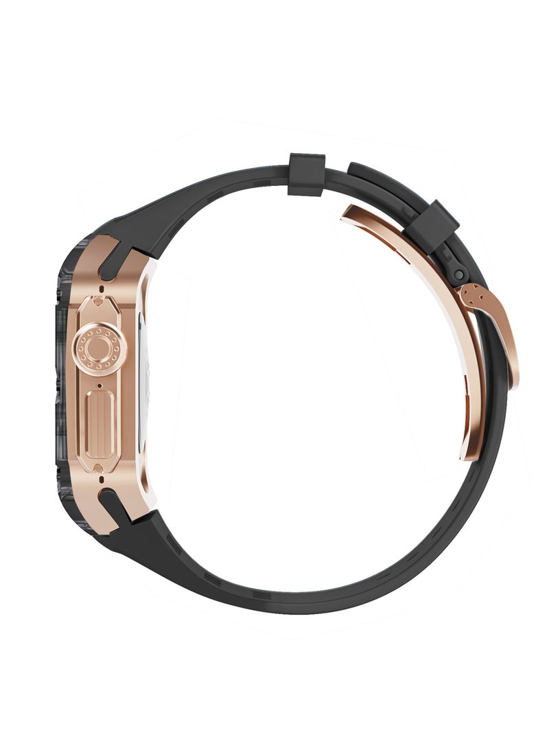 Generic Carbon Fiber Case + Fluororubber Band for Apple Watch Ultra 2 / Ultra 49mm, with Titanium Alloy Middle Frame, Luxury Richard RM Modification Kit, Black-Rose Gold-Black (Not Watch)  - Image 5