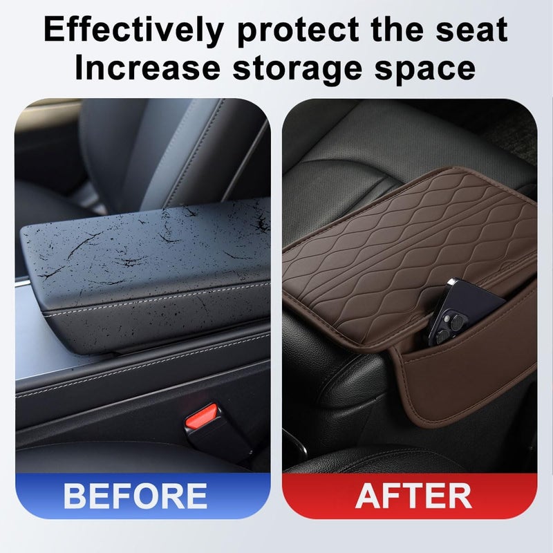 Sandfren Car Center Console Cover, Leather Vehicle Armrest Seat Box Pad Cushion with 2 Storage Bags, Automotive Interior Arm Rest Protector Accessories, Universal for SUV, Sedan, Truck (Coffee) - Image 3