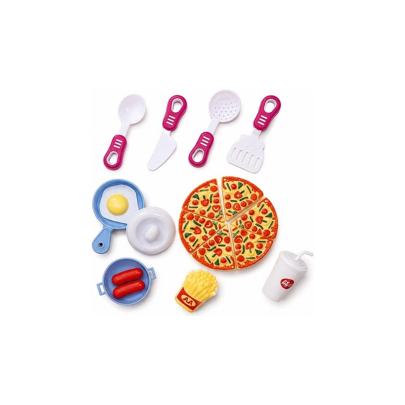 Kids Pizza Pretend Play Food Toy Set with Cooking Utensils and Accessories - Image 2