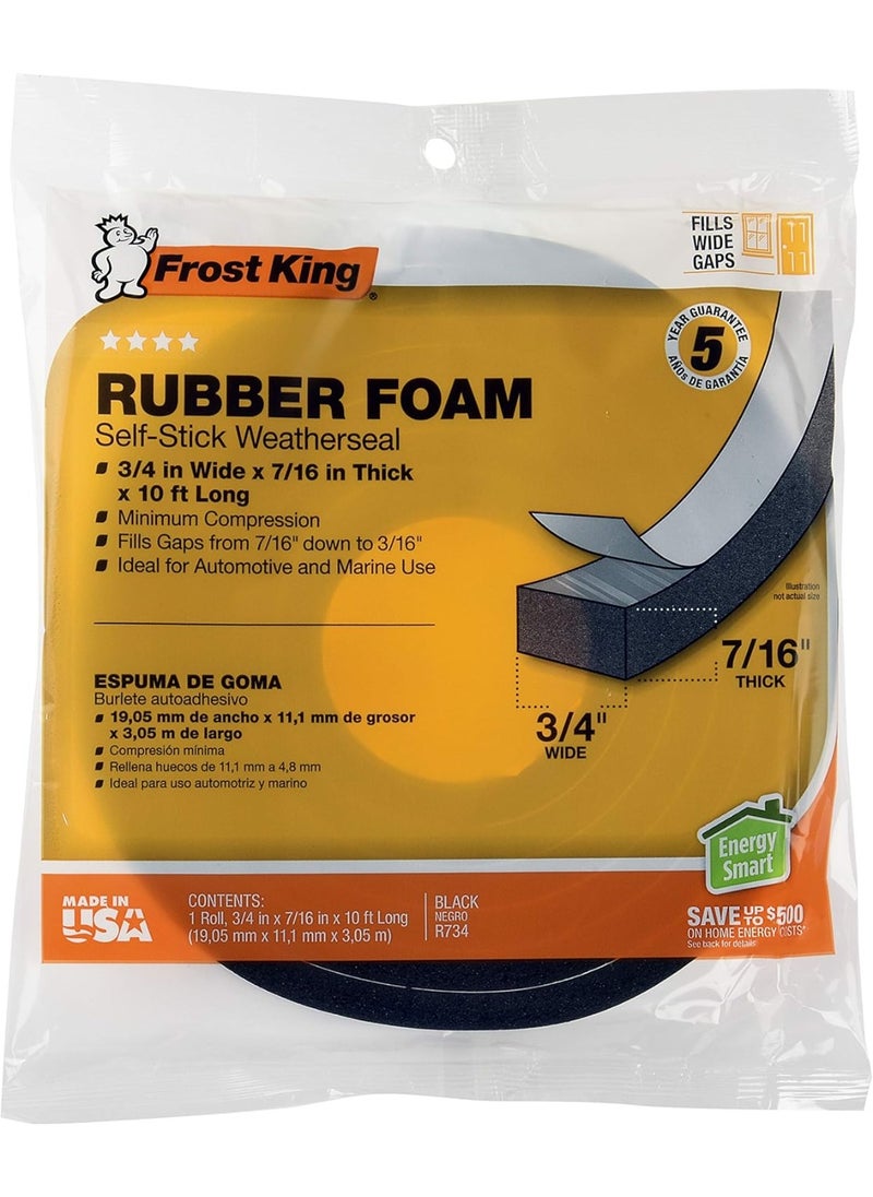 Frost King - Frost King R734H Sponge Rubber Foam Tape 3/4" W X 7/16" H X 10' L, Black - Image 1
