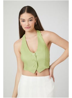 Button-Front Halter Crop Top