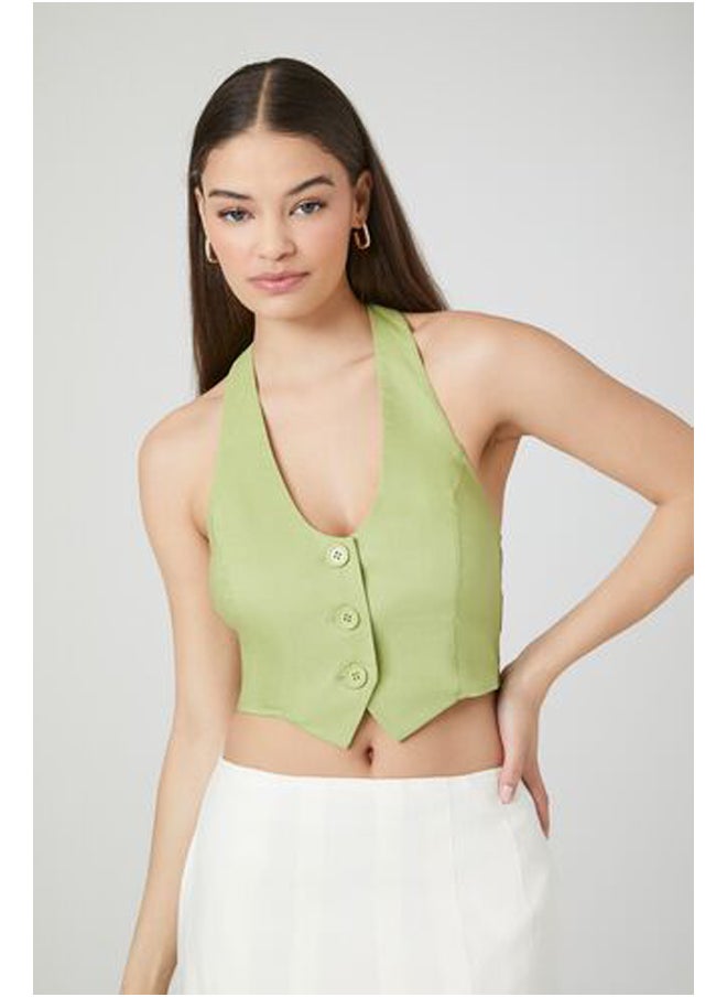 FOREVER 21 - Button-Front Halter Crop Top - Image 1