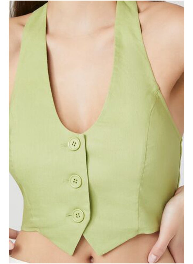 FOREVER 21 - Button-Front Halter Crop Top - Image 1