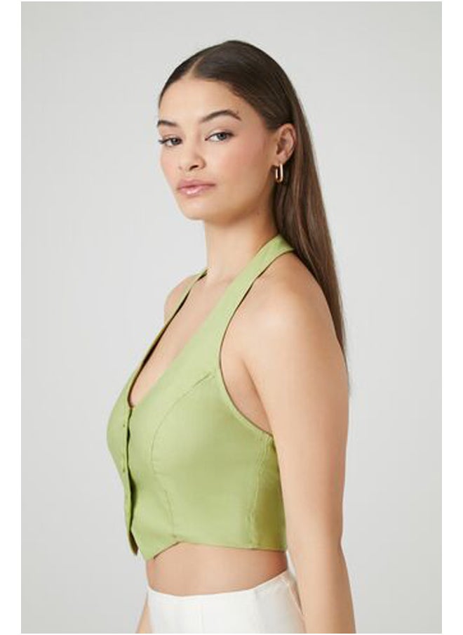 FOREVER 21 - Button-Front Halter Crop Top - Image 1
