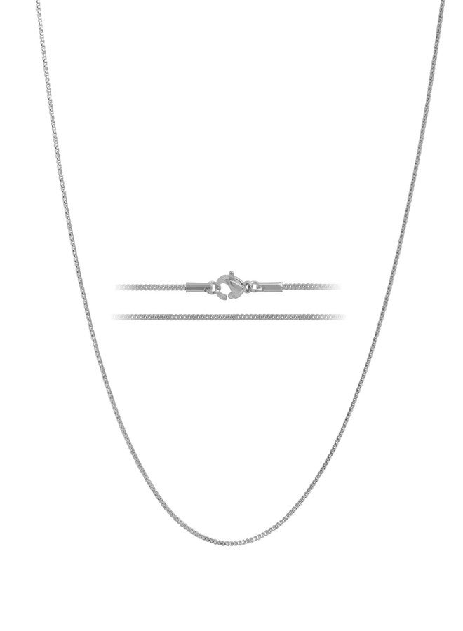 KISPER 24k White Gold Over Stainless Steel 1.2mm Box Chain Necklace, 20 inch - Image 1