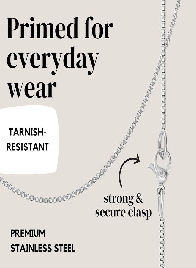 KISPER 24k White Gold Over Stainless Steel 1.2mm Box Chain Necklace, 20 inch - Image 4