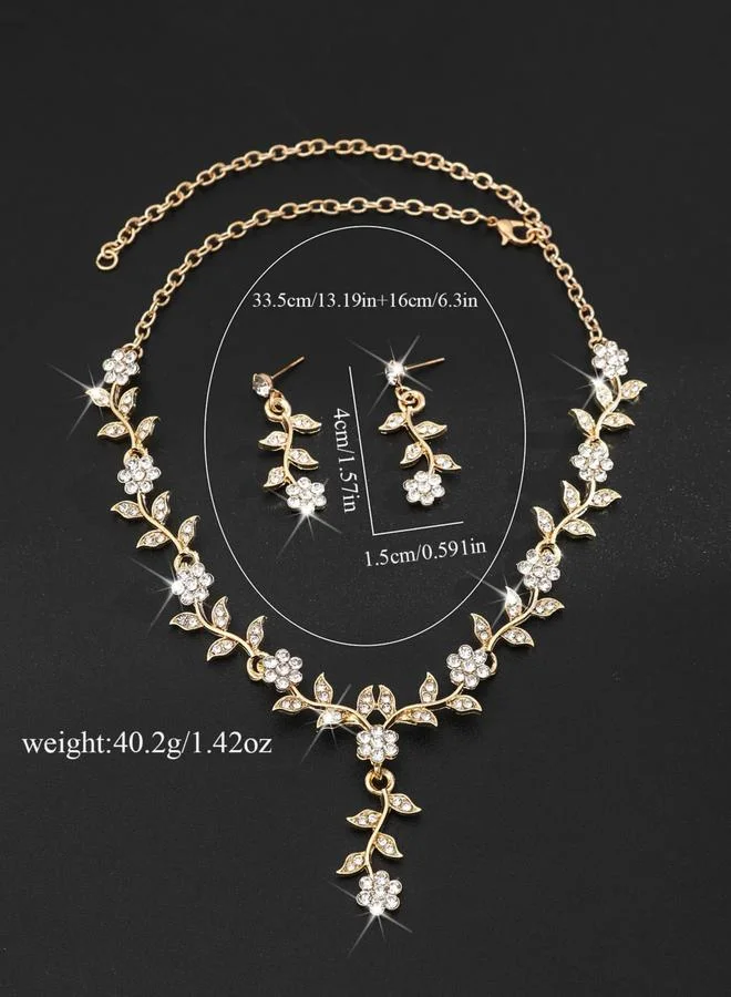 Take Two  2-Piece Floral Rhinestone Embellished Necklace and Earrings Jewelry Set for Women | Best Price UAE
