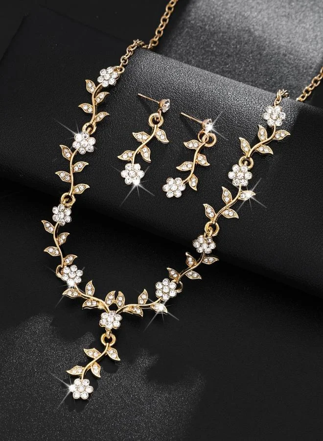 Take Two  2-Piece Floral Rhinestone Embellished Necklace and Earrings Jewelry Set for Women | Best Price UAE