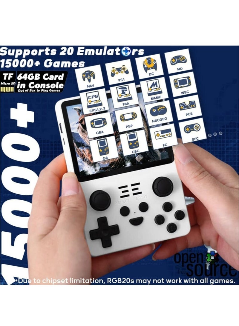 RGB20S Handheld Game Console with Retro Open Source System, Preloaded 15000+ Games, RK3326 3.5-Inch 4:3 IPS Screen for Children's Gifts (White) - Image 2