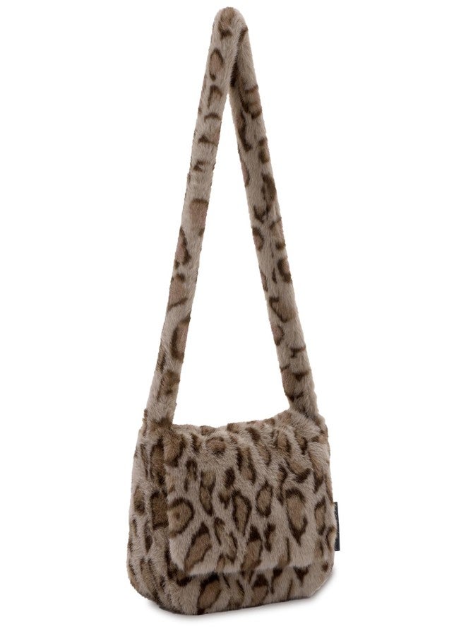 KUANG! Faux fur Hobo Handbag Leopard Print Plush Tote Bag Large Capacity Crossbody Purse Winter plush Shoulder bag - Image 1