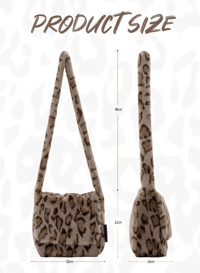 KUANG! Faux fur Hobo Handbag Leopard Print Plush Tote Bag Large Capacity Crossbody Purse Winter plush Shoulder bag - Image 3