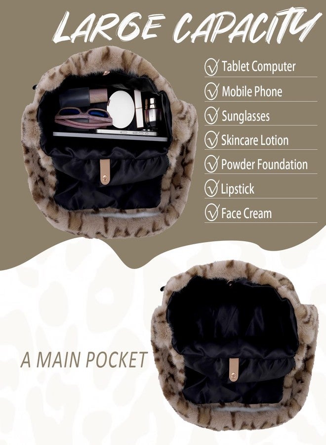 KUANG! Faux fur Hobo Handbag Leopard Print Plush Tote Bag Large Capacity Crossbody Purse Winter plush Shoulder bag - Image 4