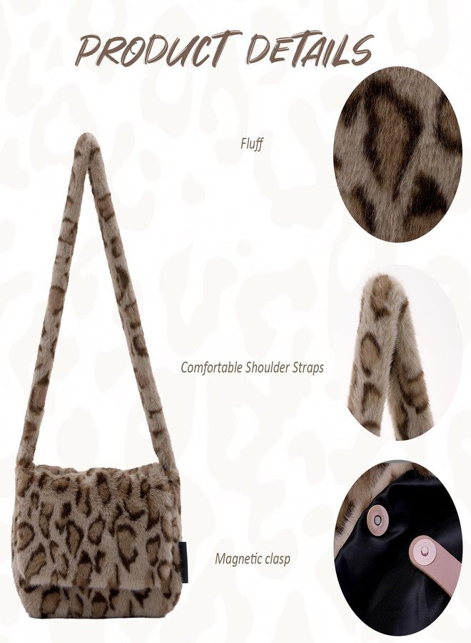 KUANG! Faux fur Hobo Handbag Leopard Print Plush Tote Bag Large Capacity Crossbody Purse Winter plush Shoulder bag - Image 5