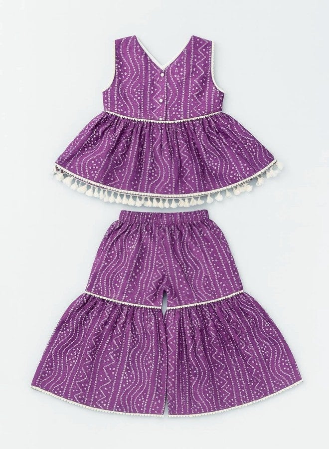 Nautinati Girl's Cotton Sharara Set (NNNGCS070317_Purple - Image 3