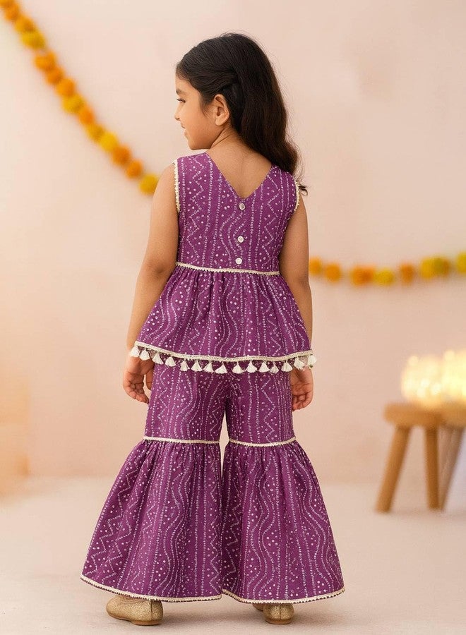 Nautinati Girl's Cotton Sharara Set (NNNGCS070317_Purple - Image 2