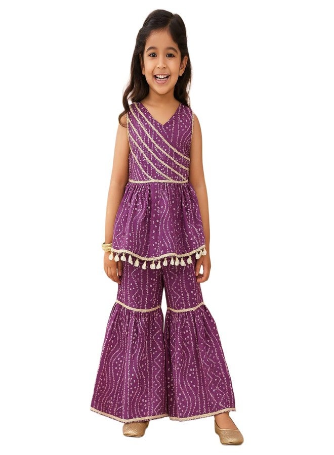 Nautinati Girl's Cotton Sharara Set (NNNGCS070317_Purple - Image 1