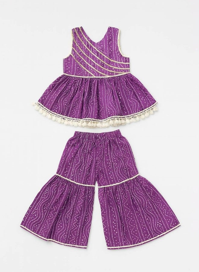 Nautinati Girl's Cotton Sharara Set (NNNGCS070317_Purple - Image 5