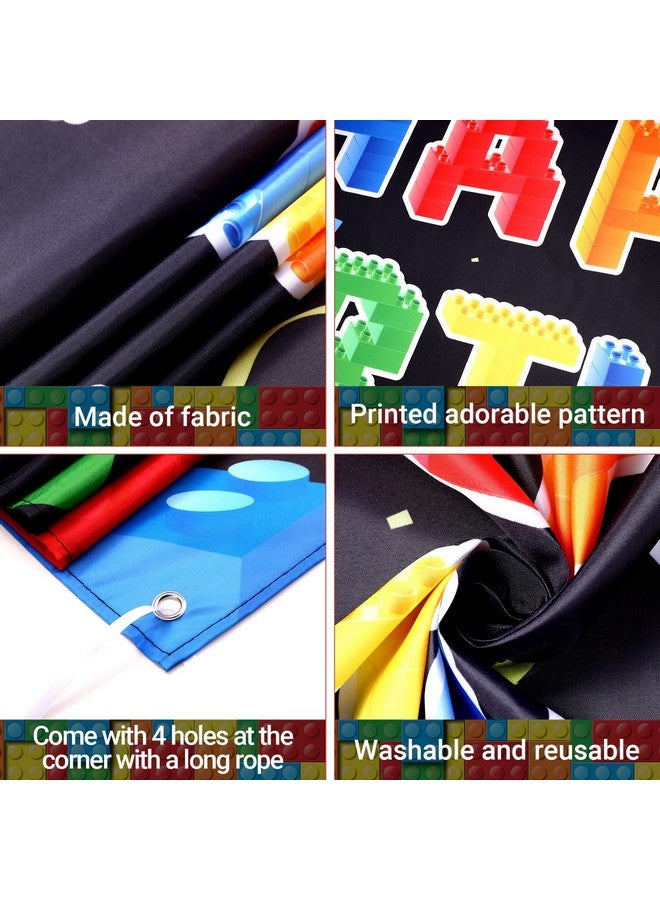 Panelee Building Block Birthday Banner Building Blocks Party Backdrop Building Blocks Birthday Party Decoration Happy Birthday Banner Photography Background For Kids Party Supplies 72.8 X 43.3 Inch - Image 4