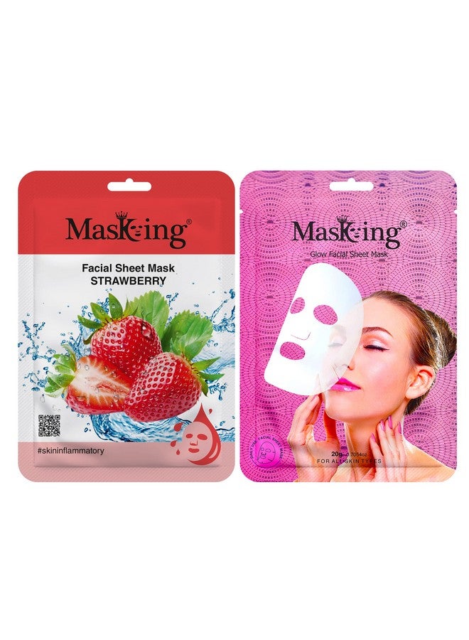 Masking Strawberry and glow Facial sheet mask for Glowing skin and hydrating, ideal for men and women pack of 2 - Image 1