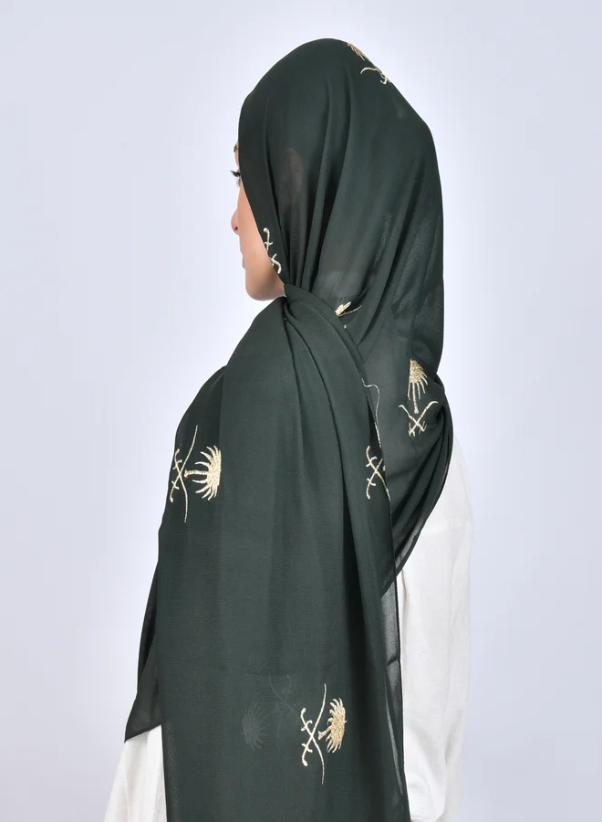 عبايات حوراء طرحة باللون الاخضر المطفي بشعار السيفين والنخلة