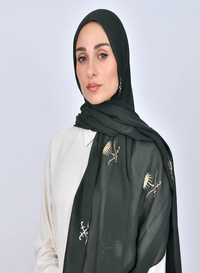 عبايات حوراء طرحة باللون الاخضر المطفي بشعار السيفين والنخلة