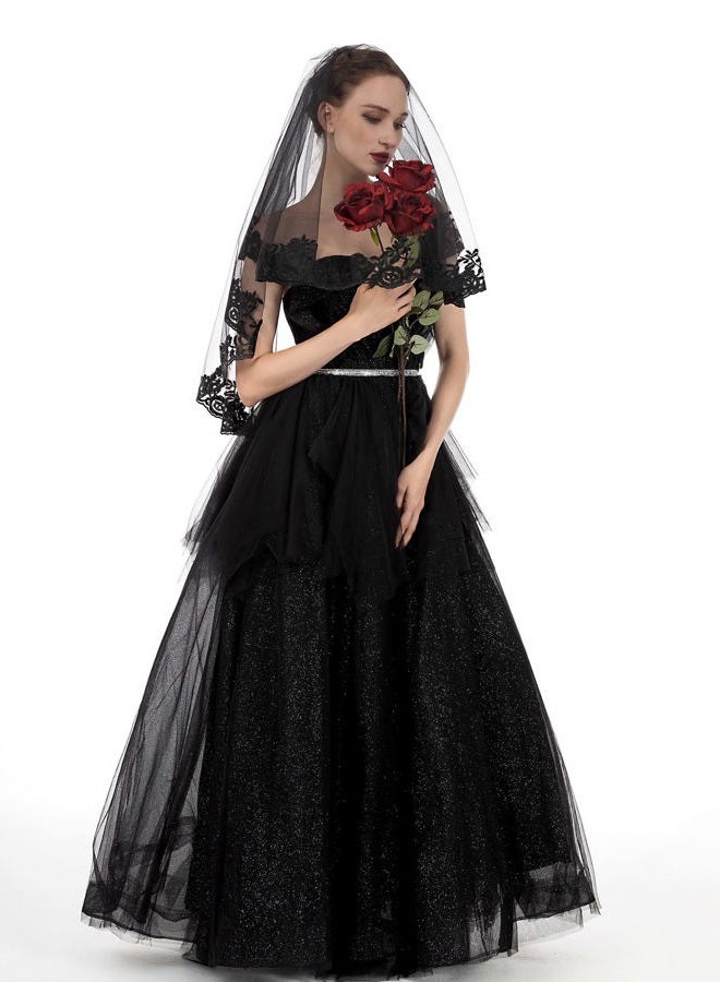 Pamor Black Lace Veil Creative Mantilla Cathedral Tulle Sheer Wedding Halloween Veil for Bride With Comb - Image 5