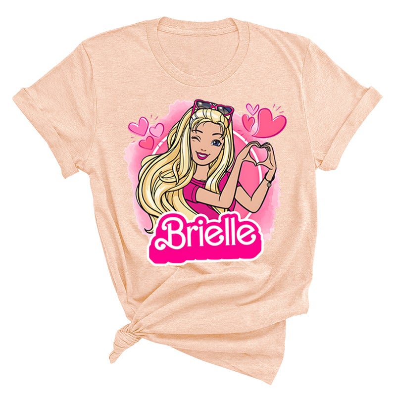 Brielle Barbie Print Explosions Casual Pullover Summer Fashion Round Neck Short Sleeve T-Shirt - Image 1