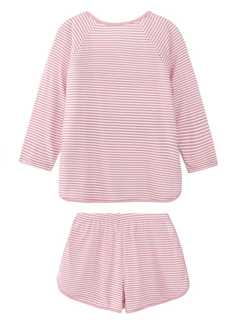 Hilinker Womens Striped Pajama Set 3/4 Sleeve Top with Shorts Sleepwear 2 Piece Lounge Sets Light Pink Stripe X-Large - Image 4