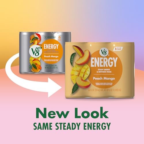 V8 Energy Peach Mango Energy Drink, 8 fl oz Can (24 Pack) - Image 2