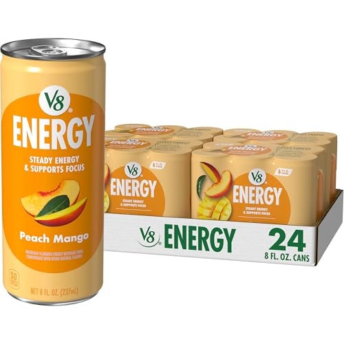 V8 Energy Peach Mango Energy Drink, 8 fl oz Can (24 Pack) - Image 1