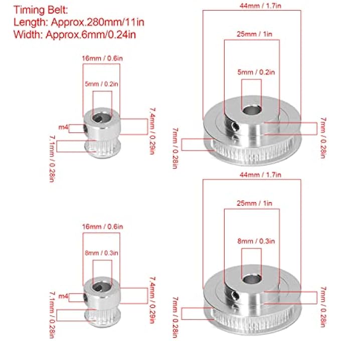 ريحني حزام التوقيت الألمنيومي بكرة العجلة المتزامنة مع حزام لملحقات طابعة ثلاثية الأبعاد 20 سنا 60 سن توقيت زائد 60 طن 8 مم 20 طن 5 مم 02 بوصة بالإضافة إلى 60 طن 8 مم 031 بوصة - Image 4
