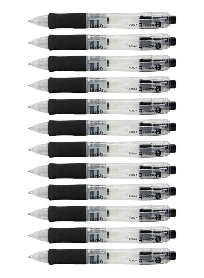 Dong-A fine point 0.5mm retractable ink gel pens quick dry ultra soft rubber grip smooth writing - Black, 12 Count - Image 1
