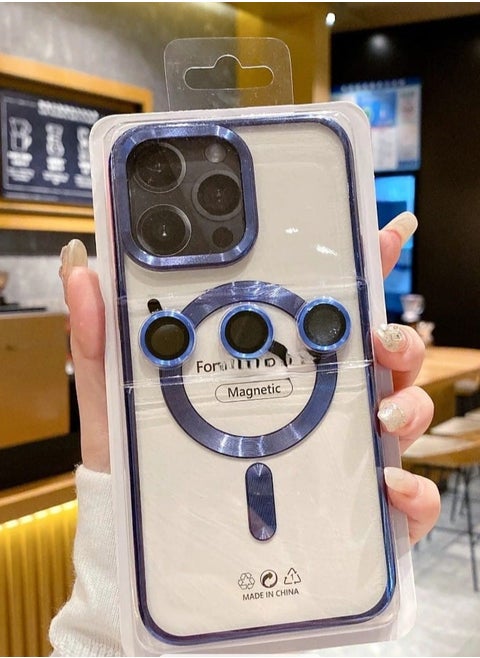 A high-quality case that supports charging the MagSafe in addition to camera lenses the same color as the case compatible with the iPhone 14 Pro dark blue color