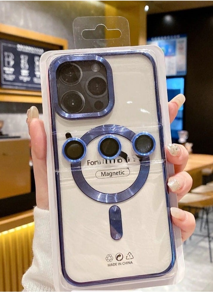 Generic - A high-quality case that supports charging the MagSafe in addition to camera lenses the same color as the case compatible with the iPhone 14 Pro dark blue color - Image 1