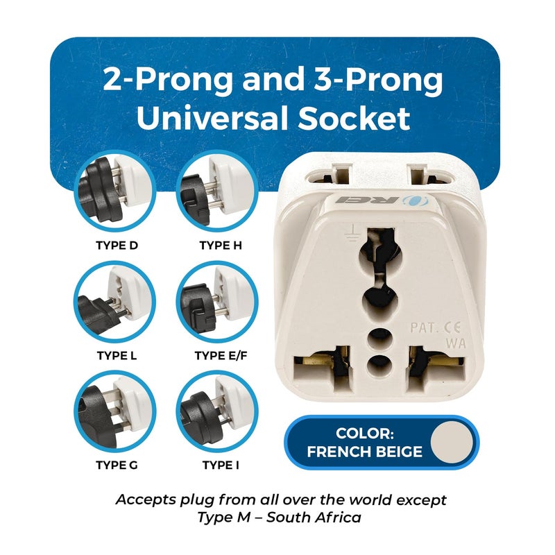 OREI OREI India to China New Zealand Australia Adapter Type I Australia Plug 2 in 1 Perfect for Laptop Camera Charger and More CE RoHS 4 Pack Beige 5 Years Warranty  - Image 3