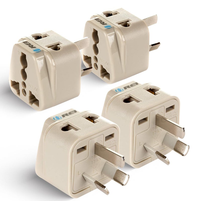 OREI OREI India to China New Zealand Australia Adapter Type I Australia Plug 2 in 1 Perfect for Laptop Camera Charger and More CE RoHS 4 Pack Beige 5 Years Warranty  - Image 1