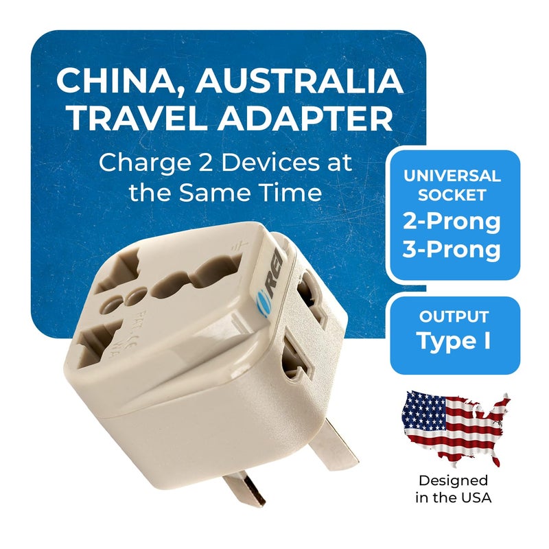 OREI OREI India to China New Zealand Australia Adapter Type I Australia Plug 2 in 1 Perfect for Laptop Camera Charger and More CE RoHS 4 Pack Beige 5 Years Warranty  - Image 2