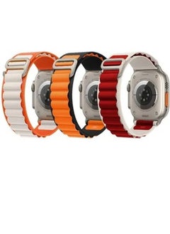 3Pack for Apple Watch Alpine Loop Band 49mm/45mm/44mm Nylon Woven Sport Strap Compatible with iWatch Series 8/Ultra/7/SE/6/5/4/3/2/1 Orange White/Orange Black/Red White