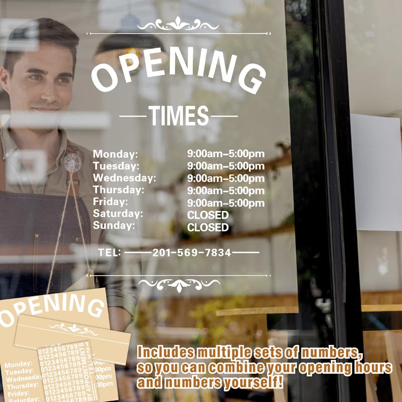 HATARU Business Hours Window Decal Business Hours Sign for Glass Door Changeable Store Hours Signs Decals Open Closed Signs Decal for Business Coffee Shop Salon Office Outside Hours of Operation Decor (White) - Image 3