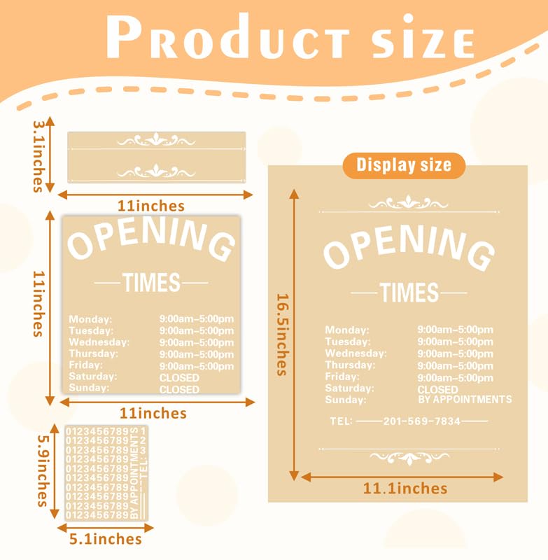 HATARU Business Hours Window Decal Business Hours Sign for Glass Door Changeable Store Hours Signs Decals Open Closed Signs Decal for Business Coffee Shop Salon Office Outside Hours of Operation Decor (White) - Image 4