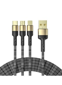 Braided 3-in-1 USB Data Cable  Fast Charging Cable For IPhone x 2 + Type-C + Micro USB Data Sync Charging Cable For Samsung s9 s8 Plus Note 9 8 3.5A 2M Golden\Black