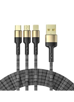 كابل بيانات USB مضفر 3 في 1 كابل شحن سريع لهاتف iPhone x 2 + Type-C + كابل شحن مزامنة بيانات USB صغير لهاتف Samsung s9 s8 Plus Note 9 8 3.5A 2M متعدد الألوان