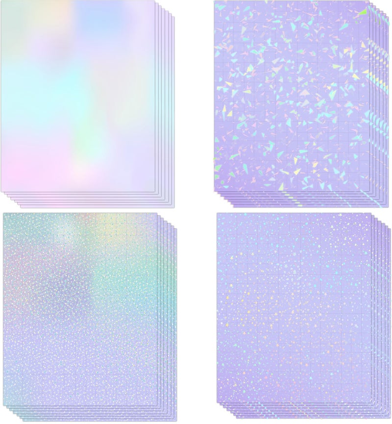 SANZIX 36 Transparent Holographic Laminate Sheets - A4 Waterproof Self Adhesive Laminating Sheets, Vinyl Sticker Papers for Stickers, Scrapbooking, Cricut Crafts (Colorful, Gem, Dot, Star) - Image 1