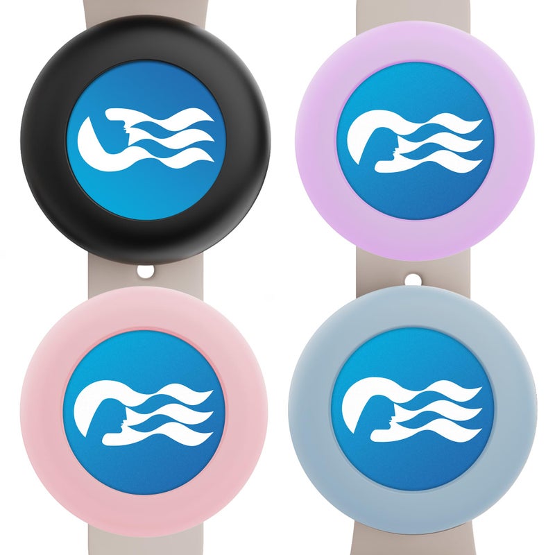 SPOMOX [4 Pack] Princess Cruise Medallion holder Watch Adapter, Silicone Princess Medallion Holder Accessories for Carnival Ocean Medallion, Also for Apple Airtag Dog Collar Holders (Black/Blue/Pink/Purple) - Image 1