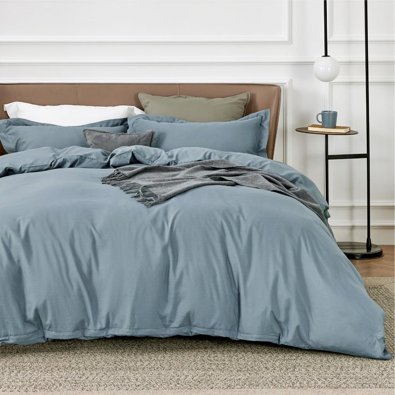 Bedsure Duvet Cover King Size  Soft Double Brushed Bedding Set for Kids  Adults Zipper Closure 3 Pieces Includes 1 Duvet Cover 104x90  2 Pillow Shams NO Comforter Mineral Blue