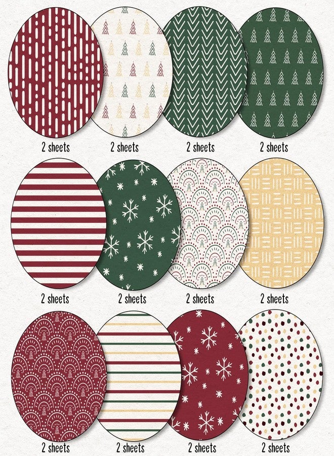 Whaline 24Pcs Boho Christmas Pattern Paper Red Green Scrapbook Specialty Paper Christmas Tree Snowflake Double Sided Craft for DIY Card Making Photo Album Decor, 11.8 x 11.8 Inch - Image 3